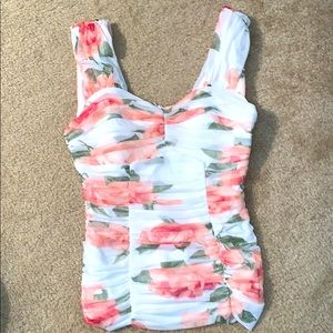 Rose patterned corset style tank top